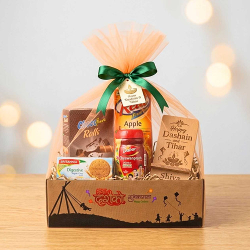 Festive Wooden Box Snack Hamper for Dashain & Tihar DH-153