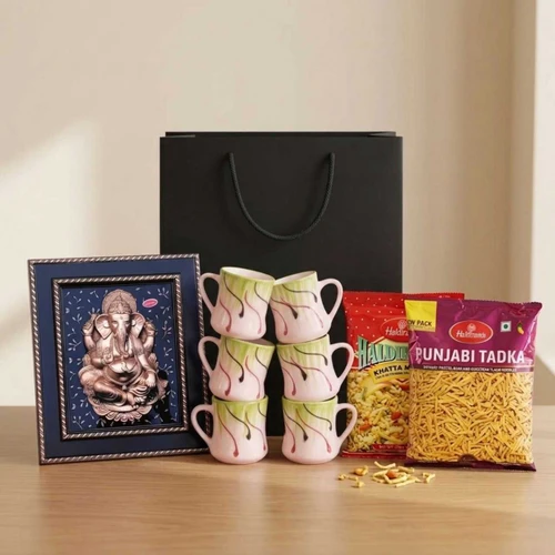 6-Piece Ceramic Cup & Ganesh Hanging Frame Hamper DKG-2060