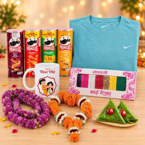 Pringles, Saptarangi Tika & Mala Gift Hamper DKG-2069