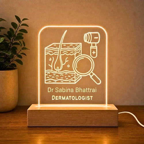 Personalized Acrylic Dermatologist Desk Lamp with Wooden Base JNK-8207