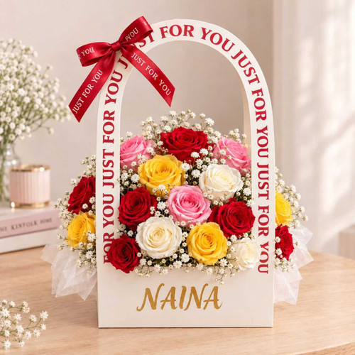 Personalized Multi-Color Roses Gift Basket AM-536
