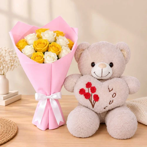Teddy Bear & Rose Bouquet Hamper DKG-2111