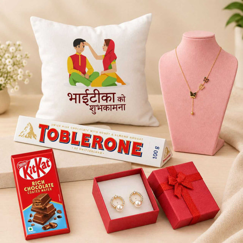 Cushion, Necklace, Earrings & Chocolate Gift Set DKG-2122