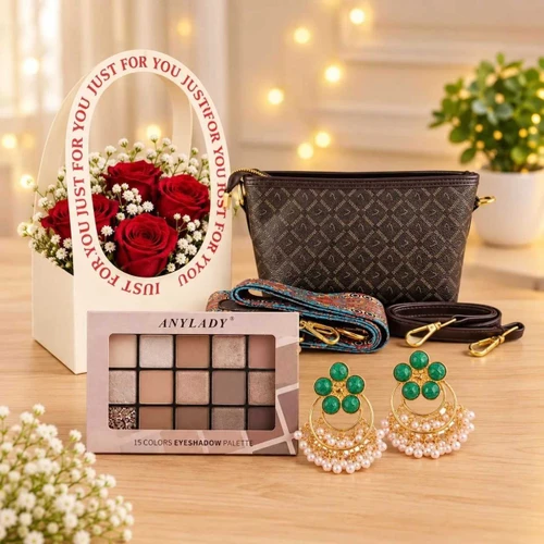 Beauty Gift Set with Bag, Pearl Earrings & Roses JNK-8256
