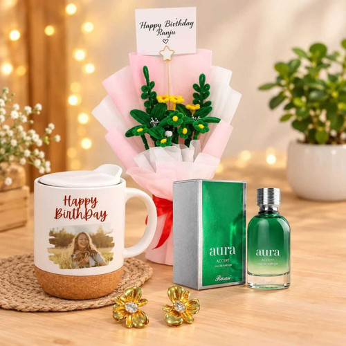 Birthday Surprise Gift Set With Fuzzy Flowers Bouquet SK-3864