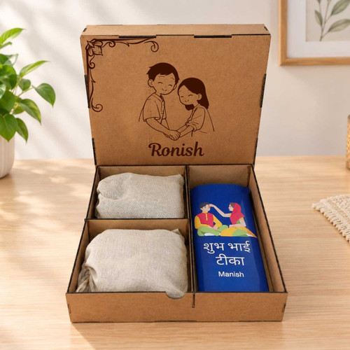 Personalized Bhai Tika Gift Box with Chocolate & Dry Nuts JNK-8262