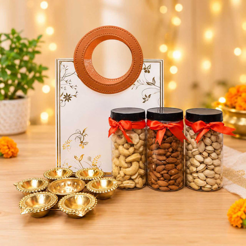 Dry Nuts & Diya Gift Set with Bag JNK-8266
