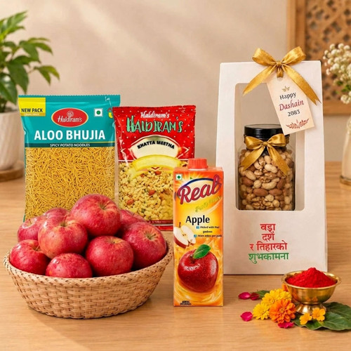 Dashain Gift with Apples, Snacks & Real Juice