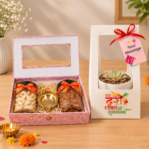 Festive Blessing Dry Nuts with Succulent Plant and Message Tag JNK-8273