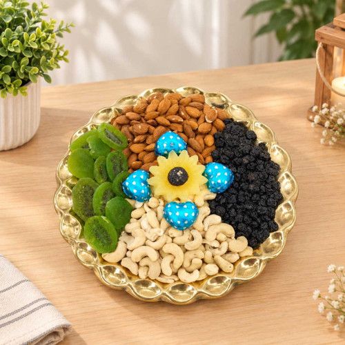 Festive Dry Fruits, Nuts & Chocolate with Candle Gift Tray JNK-8276