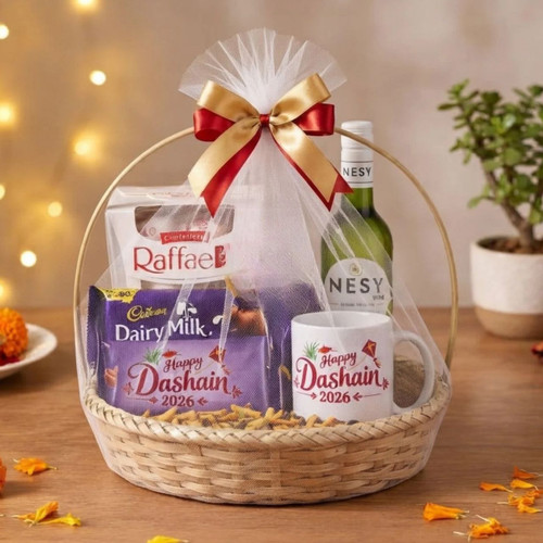 Happy Dashain Sweet Celebration Basket With Wine