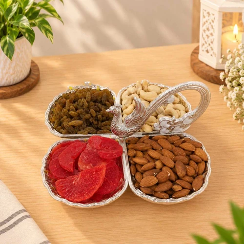 Royal Peacock German Silver-Coated Dry Fruit & Nuts Tray SK-3892