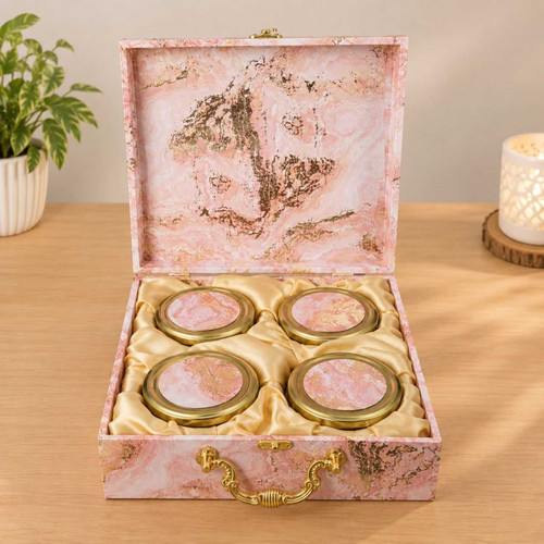 Elegant Pink Marble & Gold Touch Decorative Gift Box with 4 Glass Jars PKG-BX-53