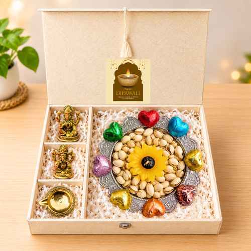 Golden Blessings Dipawali Hamper with Dry Fruits & God Idol