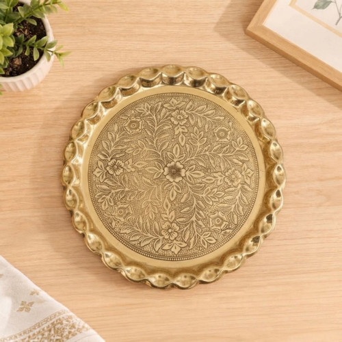 Brass Thali with Floral Design- 335 grams