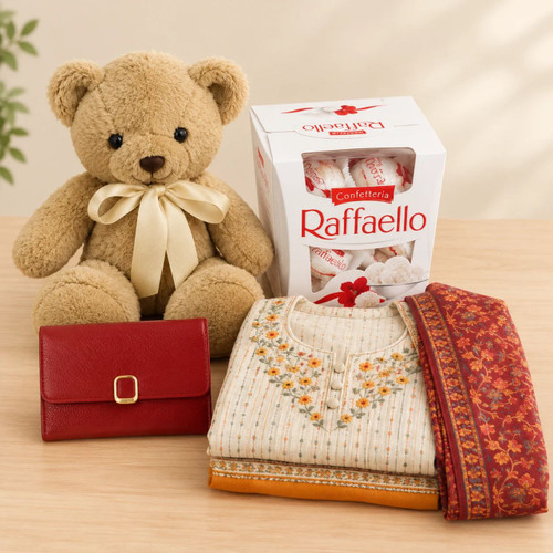 Red Wallet, Teddy & Kurta Gift Combo Set
