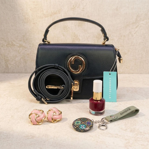 Bag, Red Nail Polish, Earrings & Personalized Mirror Gift Set