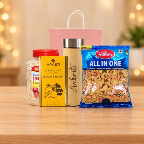 Personalized Wellness Gift Hamper With Bamboo Bottle