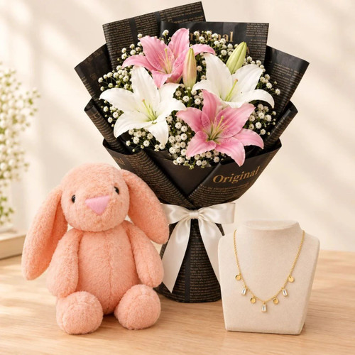 Elegant Lilies Bouquet with  Accessorise  for Her