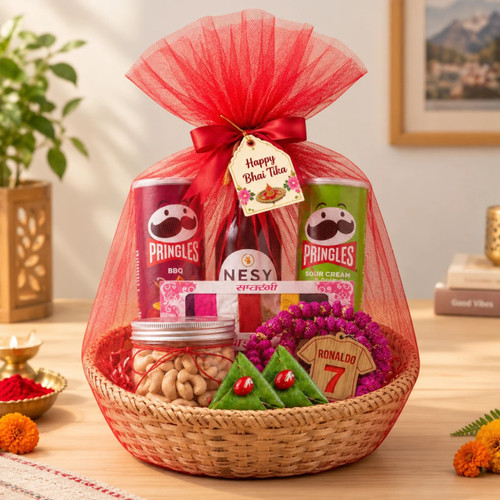 Personalized Keychain, Wine, Pan & Bhai Tika Hamper