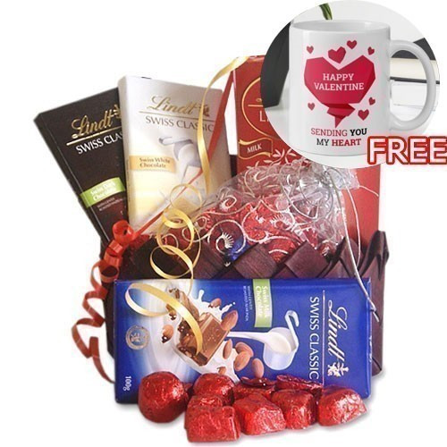 Classic Lindt Chocolates and Lindt Lindor Chocolates Combo - Free Heart Mug