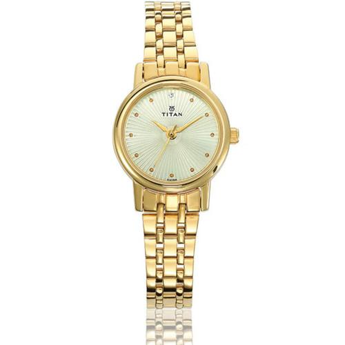 Titan Quartz Analog Champagne Dial Stainless Steel Strap Watch For Women