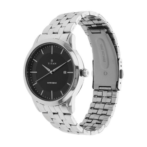 Titan Black Dial Metal Strap Watch for Men (1584SM04)