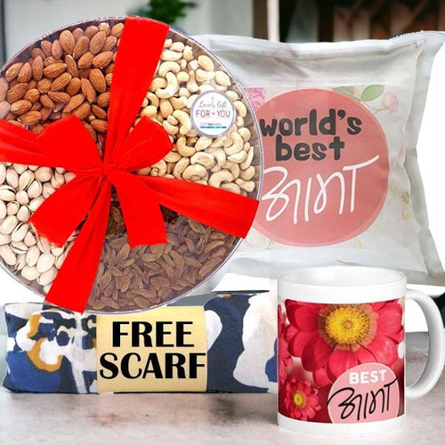 Dry Nuts Tray, Best Aama Mug and Cushion, and Free Scarf