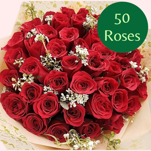 50 Long Stemmed Fresh Red Roses