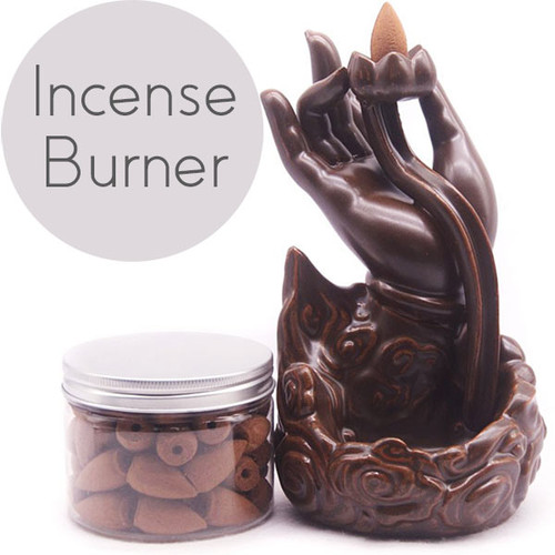 Meditating Hand Backflow Incense Burner (Incense Box Included)