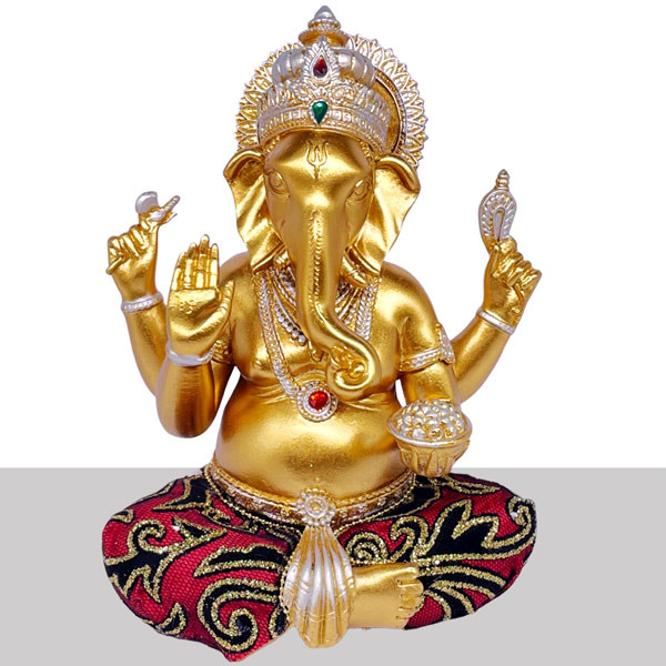 Gold Polyresin Ganesh ji Holding Modak Statue- 8''