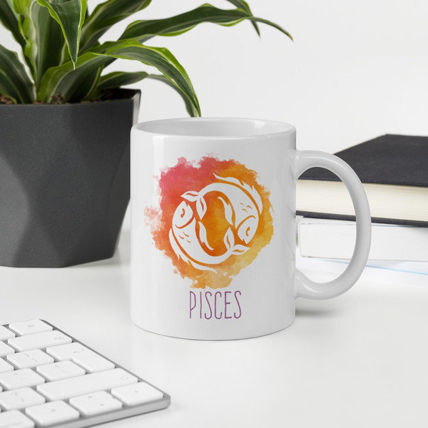 'Pisces' Zodiac Sign Printed Cushion & Coffee Mug