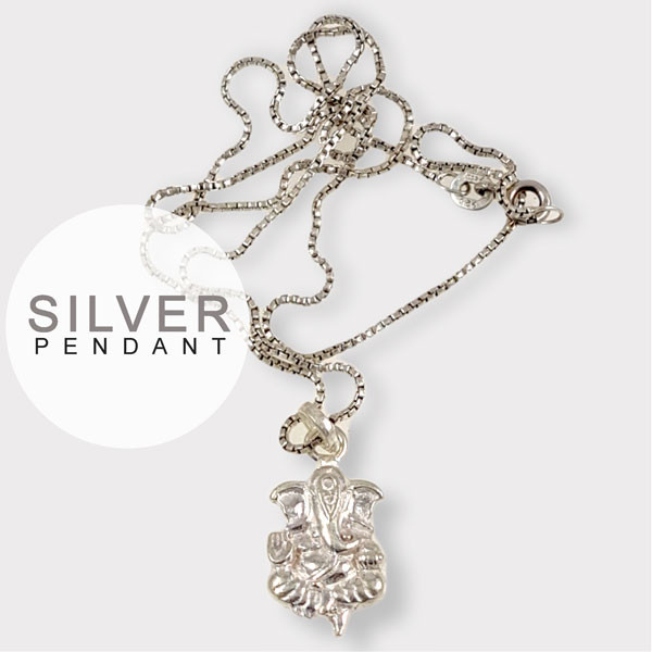 Ganesh Ji Silver Pendant With Silver Necklace (Design 9)