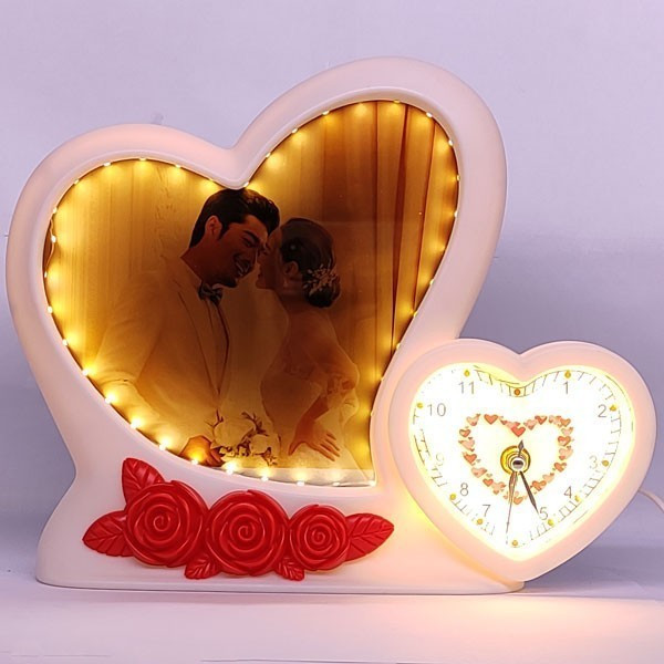 Magic Mirror Love Photo Frame with Clock