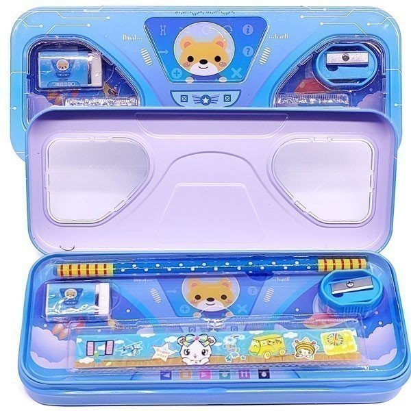Two Step Geometry Box with Stationery Tools (Blue)