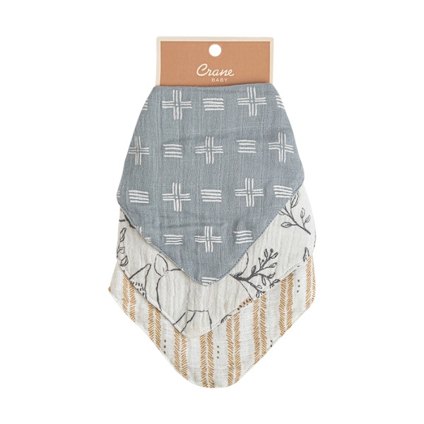 Crane Baby Ezra 3pc. Muslin Bib Set