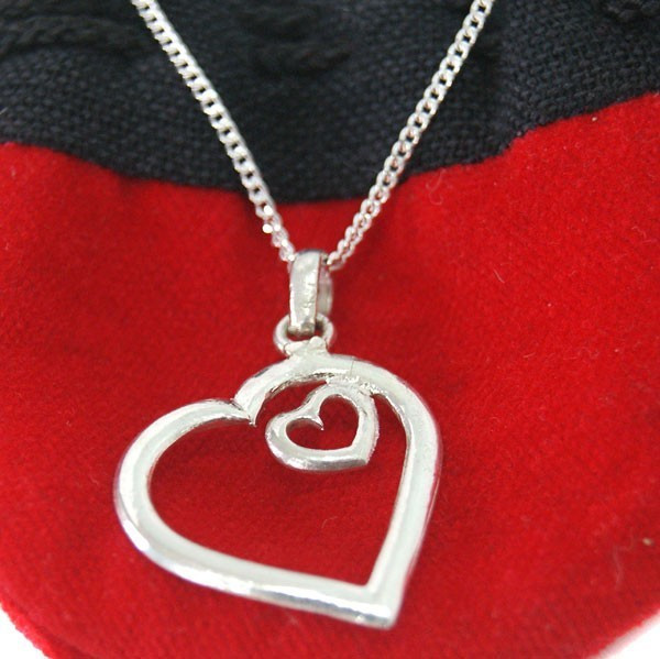 Beautiful Sterling Silver Double Open Heart Pendant With Silver Chain Necklace - Send gifts to Nepal