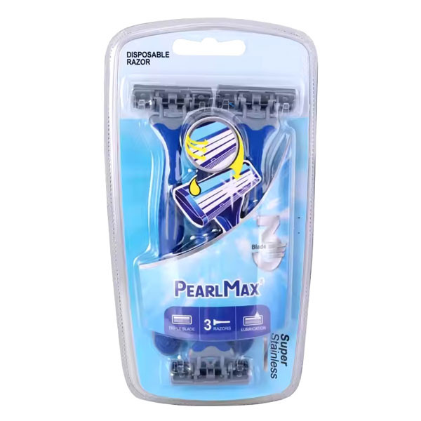 PearlMax Triple Blade Disposable Razor with Lubricating Strip & Pivoting Head