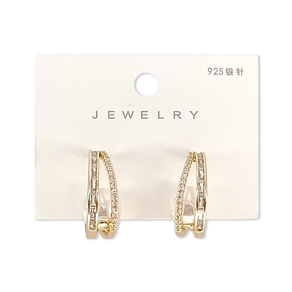 Double Hoop Sterling Earrings with Moti- Gold