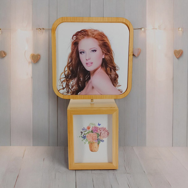 LED Rotating Square Photo Frame With Base Lamp