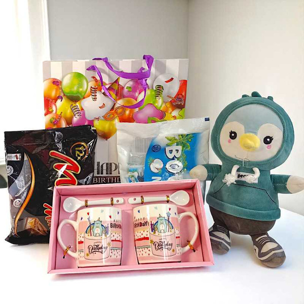 Birthday Gift with Mug Set, Chocolates & Penguin JNK-3886