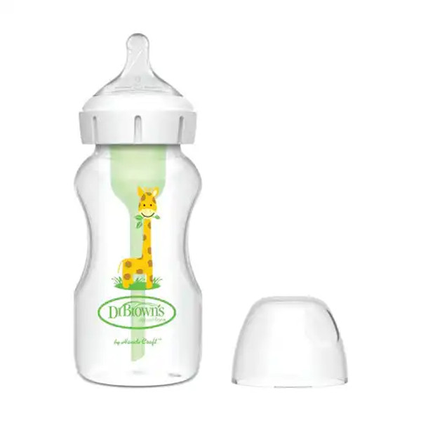 Dr.Brown's 9 oz/270 mL PP Wide-neck Anti-Colic Options+ Baby Bottle, w/ L2 Nipple, Giraffe, 1-Pack WB91019- ESX