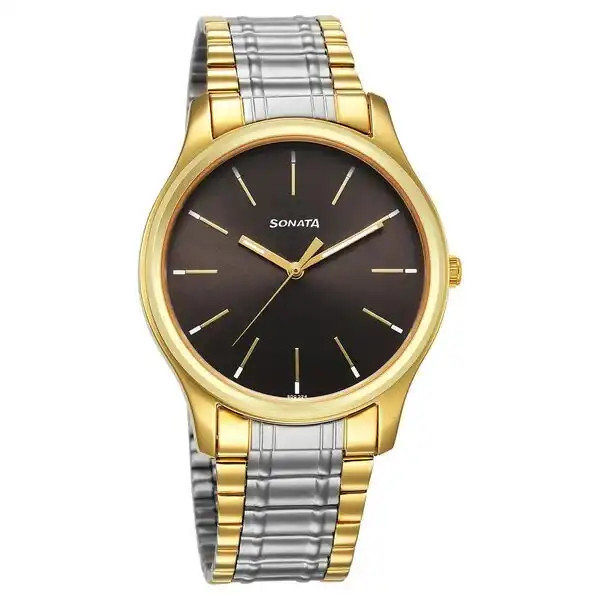 Sonata Traditional Essentials Quartz Analog Grey Dial Watch for Men 77082BM02