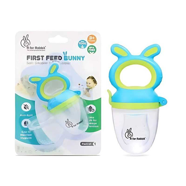 R for Rabbit First Feed Bunny Nibblers Pacifiers, Teethers and Rattles Green Blue NBFFBGB02