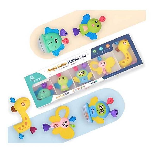 R for Rabbit Jingle Safari Rattles (Pack of 5) Nibblers Pacifiers, Teethers and Rattles Multicolor RTJSM501
