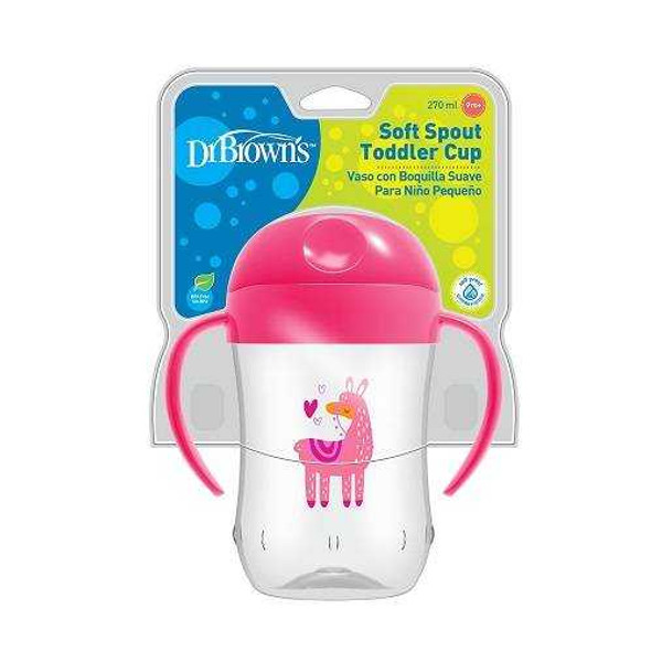 Dr.Brown's 9 oz/270 mL Soft-Spout Toddler Cup w/ Handles - Pink Llama Deco, 1-Pack TC91024-INTL