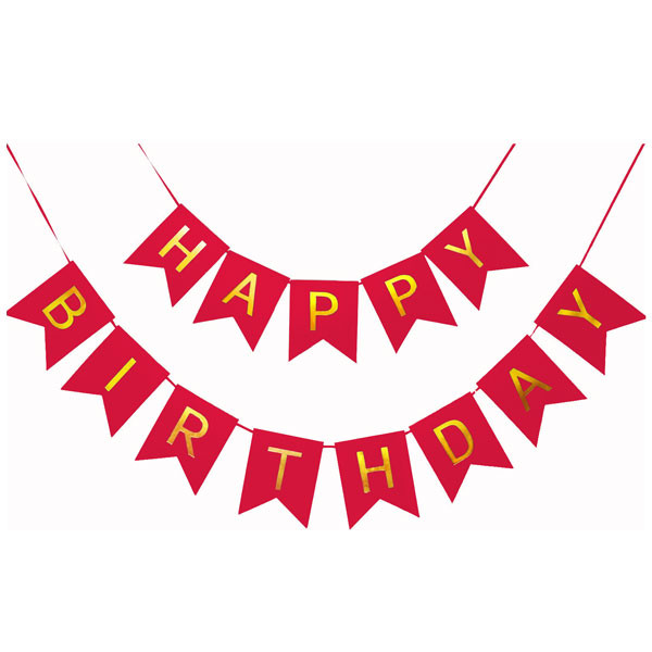 Shimmery Gold Letter Happy Birthday Party Decoration Banner - Red
