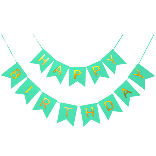 Green Happy Birthday Banner with Glittery Gold Letter Decoration