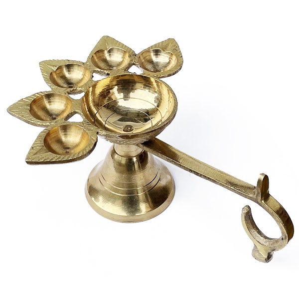 Brass Panchmukhi Temple Aarati Deepak Diya 8" Brass Panchmukhi Temple Aarati Deepak Diya 8"