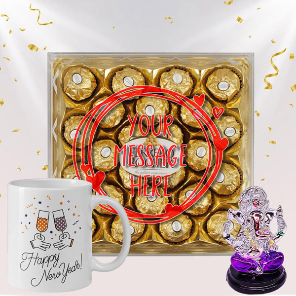New Year Gift Set with Ganesh Statue, Coffee Mug, & Chocolate Box New Year Gift Set with Ganesh Statue, Coffee Mug, & Chocolate Box